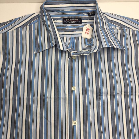 Mens Roundtree & Yorke Classics Blue Gray Striped Button Down Shirt Size XL - Picture 4 of 9